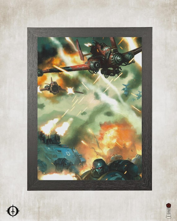 Ultramarines vs. Orks - 40k Framed Upcycled Art (8.125x11)