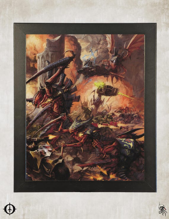 Dark Angels vs. Tyranids - 40k Framed Upcycled Art (9.5x11.5)
