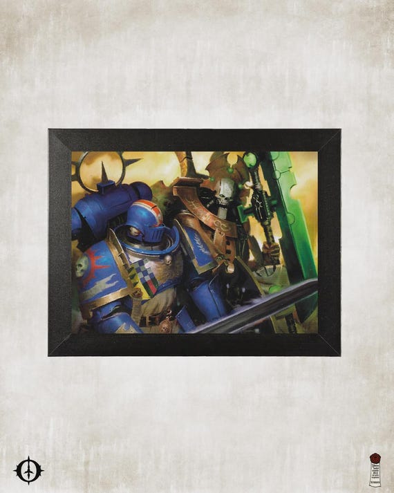 Ultramarines vs. Necrons - 40K Framed Upcycled Art (9.25x7.25)