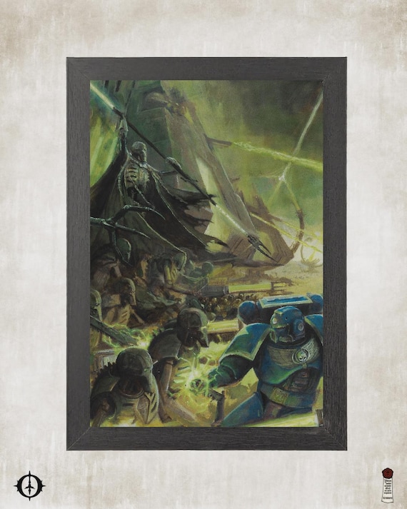 Necron vs. Ultramarines - 40K Framed Upcycled Art (7x10)