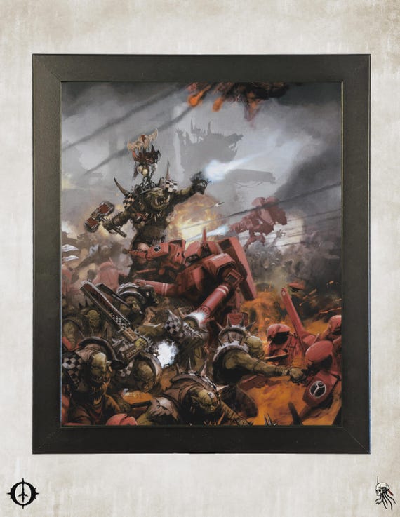 Tau vs. Orks - 40K Framed Upcycled Art (9.5x11.5)