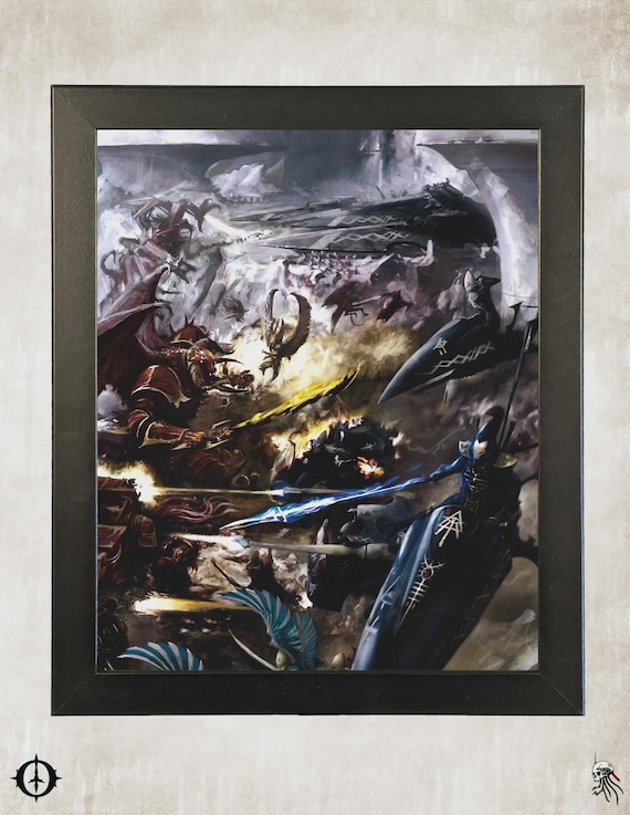 Aeldari vs. Chaos Daemons - 40K Framed Upcycled Art (9.5x11.5)