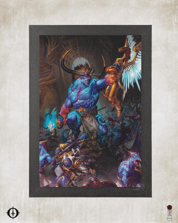 Disciples of Tzeentch vs. Stormcast Eternals - 40K Framed Upcycled Art (6x9)