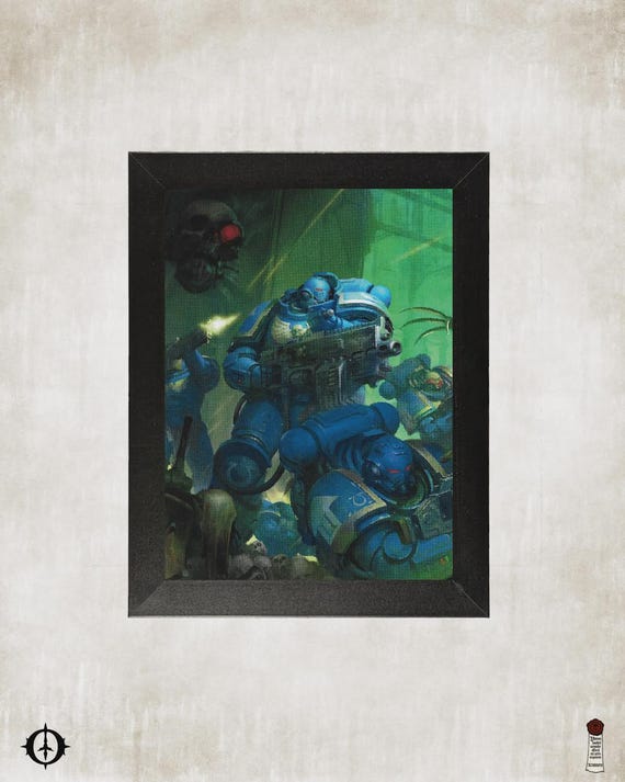 Ultramarines - 40K Framed Upcycled Art (7.25x9.25)