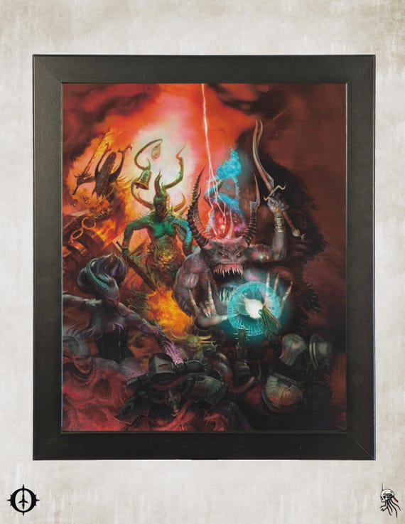 Chaos Daemons - 40K Framed Upcycled Art (9.5x11.5)