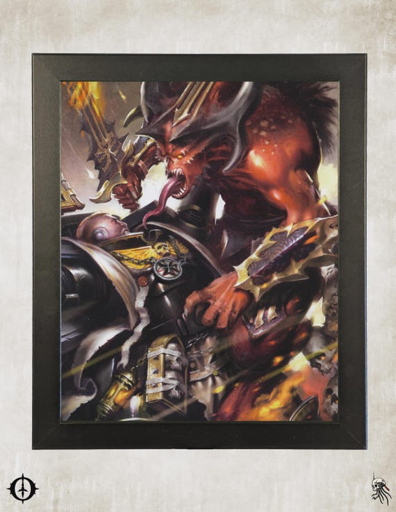 Black Templars vs. Chaos Daemons - 40K Framed Upcycled Art (9.5x11.5)