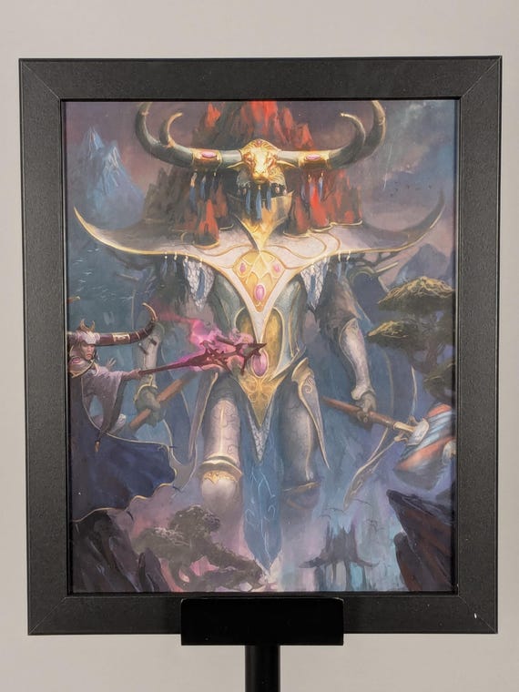 Lumineth Realm Lords - Avalenor the Stoneheart King - AoS Framed Art - 9.5x11.5