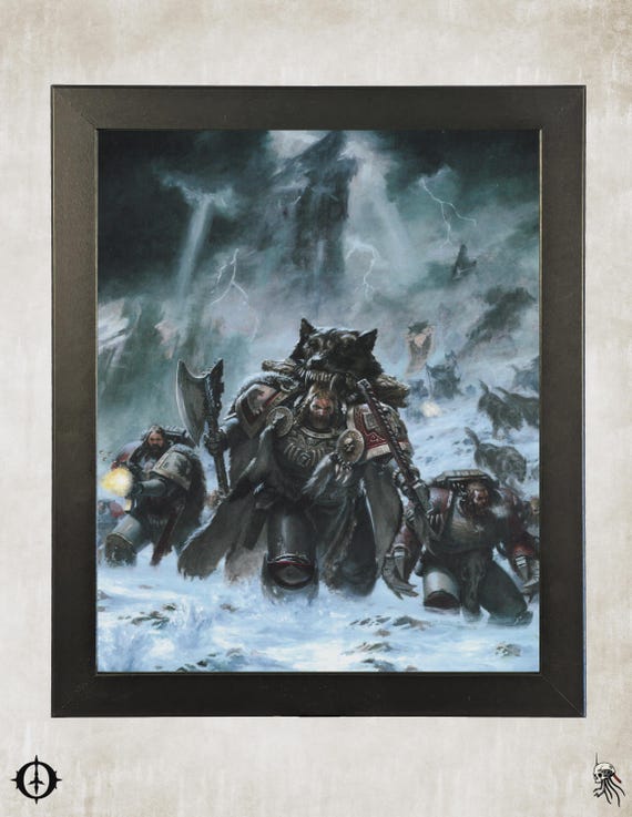 Space Wolves - 40K Framed Upcycled Art (9.5x11.5)