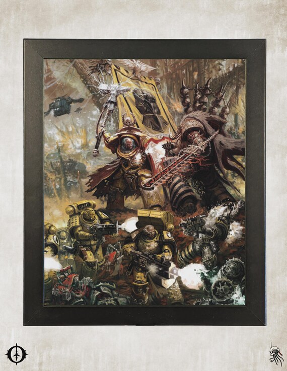 Imperial Fists vs. Chaos Space Marines - 40k Framed Upcycled Art (9.5x11.5)