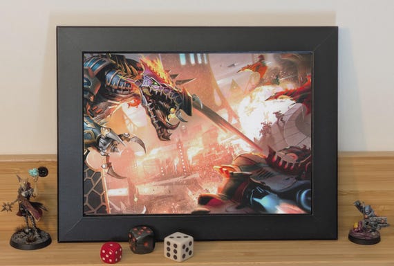 Chaos Space Marines vs. Aeldari - 40k Framed Upcycled Art (8.25x6.25)