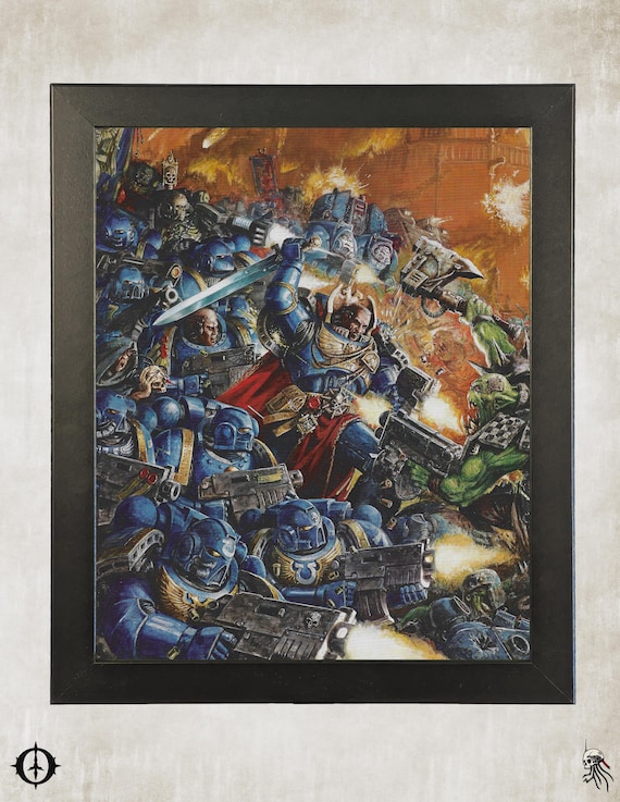 Ultramarines - 40k Framed Upcycled Art (9.5x11.5)