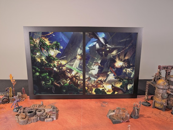 Dark Angels vs. World Eaters - 40k Framed Upcycled Art (17x11)