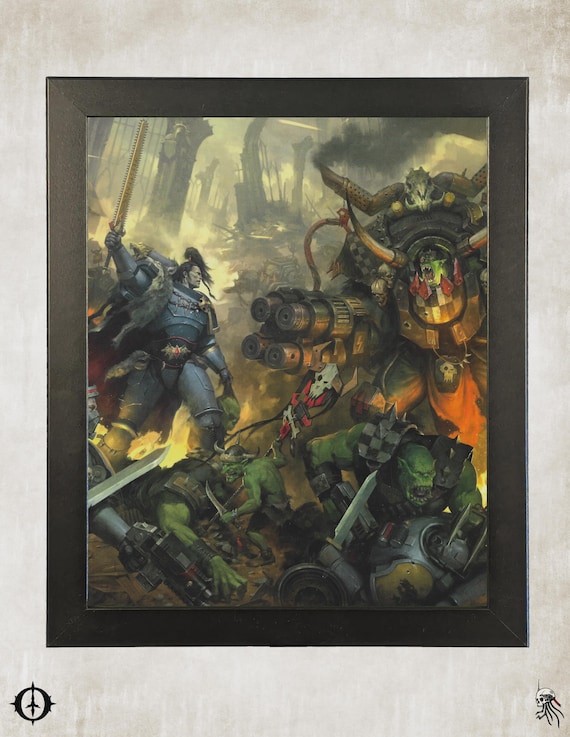Space Wolves vs. Orks - 40k Framed Upcycled Art (9.5x11.5)