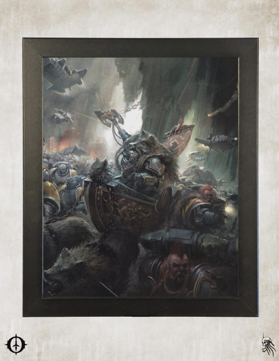 Space Wolves - 40K Framed Upcycled Art (9.5x11.5)
