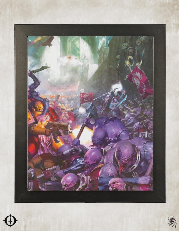 Genestealer Cult vs. Imperial Fists - 40k Framed Upcycled Art (9.5x11.5)