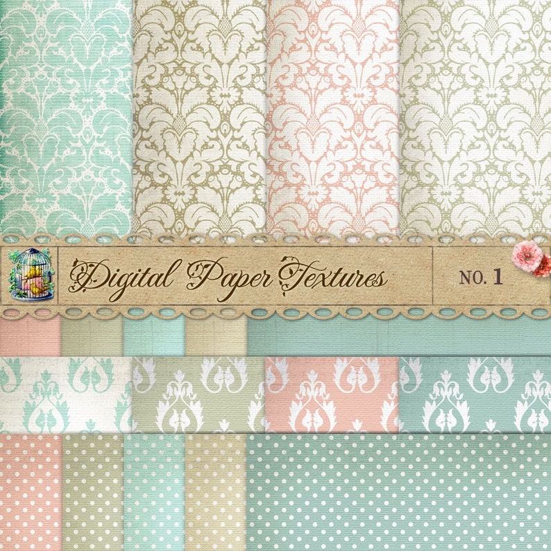 Damask & Dots Digital Scrapbook Paper Pack No 1 12x12 Etsy
