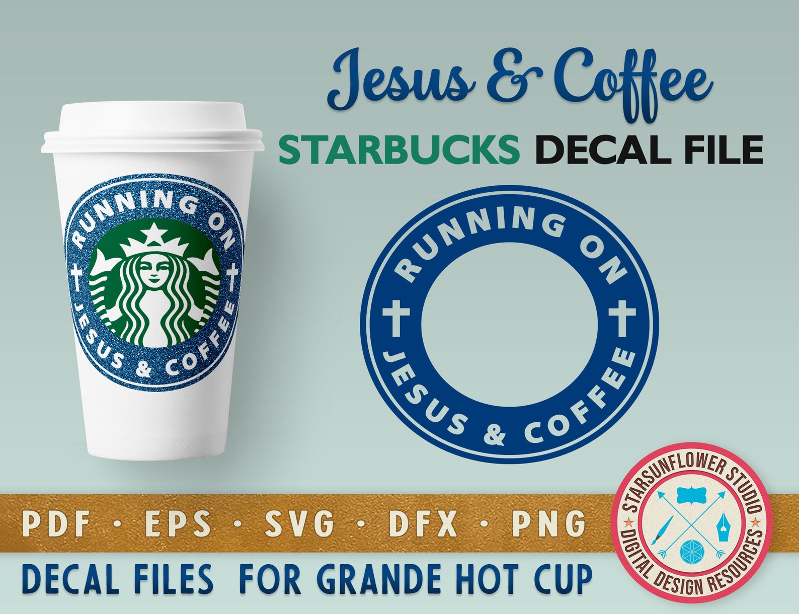 Running on Jesus & Coffee Christian Starbucks Grande SVG dxf Etsy