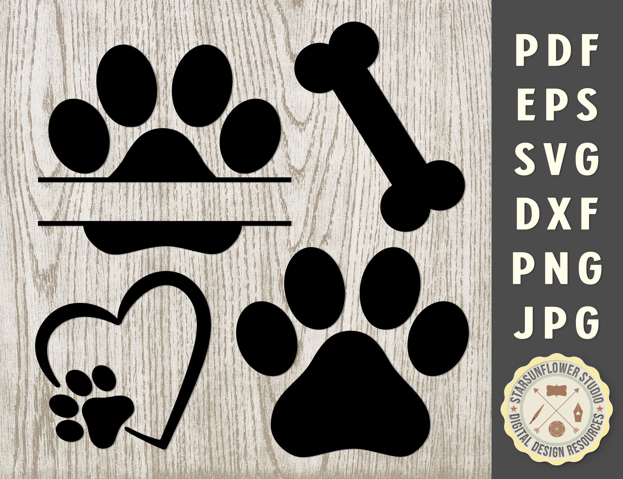Dog Paw Bone Name Frame Silhouette dxf png Cricut svg pdf jpg Instant Digital Download Dog Paw Bone Monogram SVG ClipArt eps