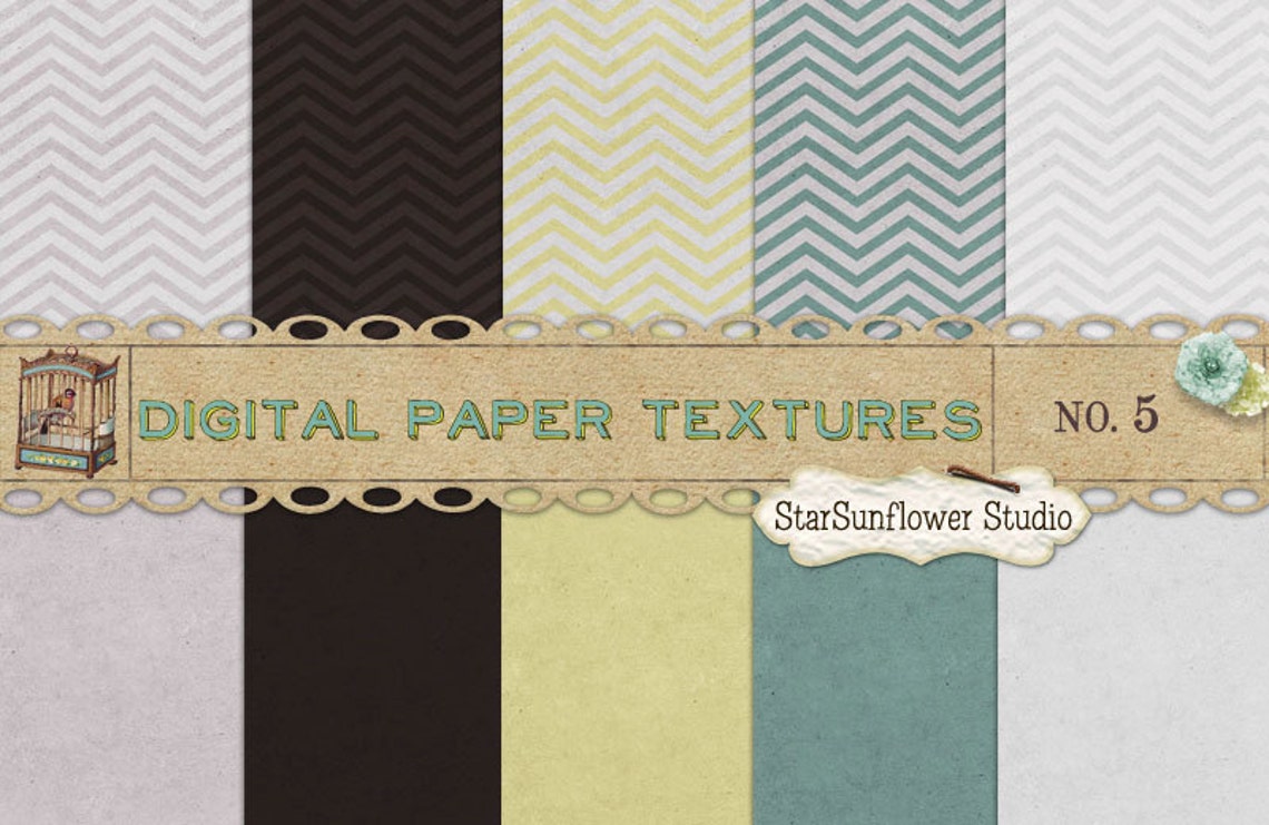 Chevron Pattern & Cardstock Style Digital Scrapbook Paper Pack Etsy