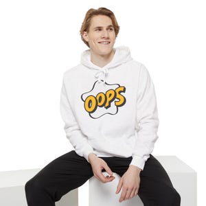Oops Graphic Hoodie: Funny Unisex Cotton-Blend Sweatshirt