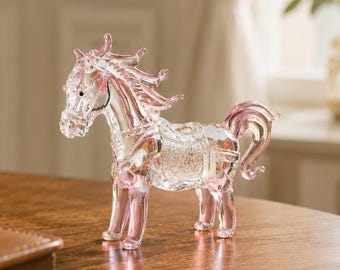 Handgemaakt glazen paardbeeldje, minikristalpaardornament, kleurrijk glazen dier, plankdecor, paardenliefhebber cadeau voor haar