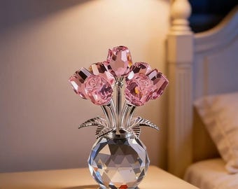 Flores de cumpleaños de vidrio soplado a mano, rosas de vidrio en rojo, azul, morado y amarillo, como regalos para mamá, novia y el día de San Valentín.