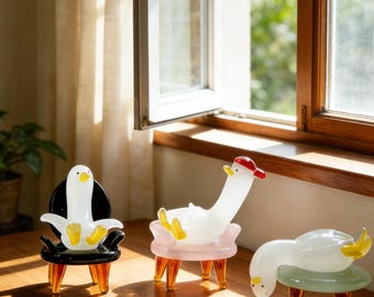 Adornos de pato de vidrio hechos a mano para decoración del hogar, adornos de mesa y joyas de vidrio como regalo para ella.
