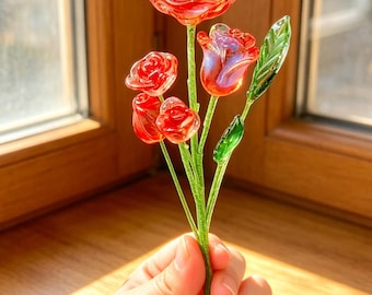 Ramo de mini rosas de cristal hechas a mano, decoración festiva para el hogar, regalo de aniversario de bodas, un regalo para tu novia o madre.