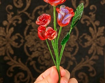 Ramo de mini rosas de cristal hechas a mano, decoración festiva para el hogar, regalo de aniversario de bodas, un regalo para tu novia o madre.