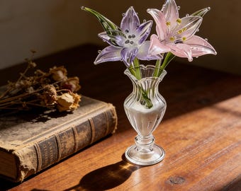 Handmade glass lily flower ornaments, glass flower gifts, suitable for birthdays, anniversaries, Mother's Day, glass art home decorations
