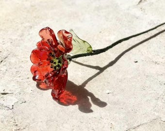 Adornos de amapolas de cristal hechos a mano, adornos de amapolas rojas personalizadas, regalos para mujeres, flores que perduran