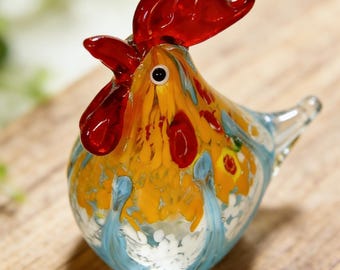 Farbiger Glas-Hahn,Hahn-Statue,Glas-Tier,Glas-Huhn-Statue,mundgeblasenes Glas-Hahn,Glas-Huhn-Deko-Stück,