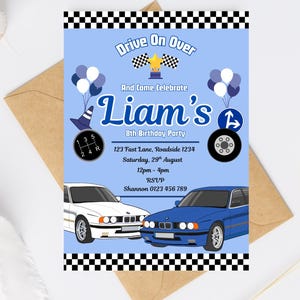 Car Birthday Invitation: Editable Template, Blue Car Theme (Digital Download)