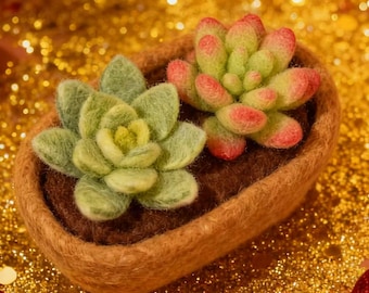 Handmade Wool Felt Succulents, Needle Felt Plant Decor, Mini Felt Cactus Set, Cute Desk Plant, Plant Lover Gift