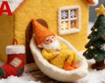Handmade Needle-Felted Christmas Elf Figurine, New Zealand Wool Decor