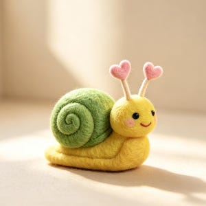Nålfilt gul snigelfigur – Tiny Wool Animal World Decor