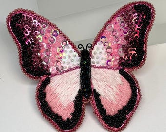 Bead Embroidered Butterfly Brooch Pin | Handcrafted Wearable Art