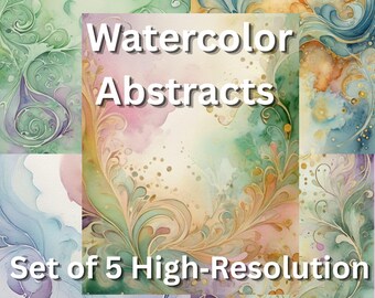 Watercolor Abstract Art Pack – Set of 5 High‑Resolution Illustrations - Digital download