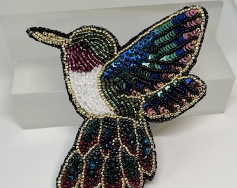 Bead Embroidered Hummingbird Brooch Pin | Handcrafted Wearable Art