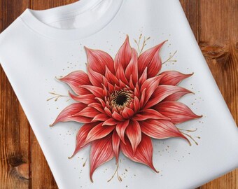 Stylized Red Dahlia Digital Design 300 DPI  PNG