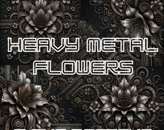 Steampunk Floral Gear Art – 5‑Piece Digital Illustration Bundle | Industrial Botanical Wall Art | Printable Metal Flower Designs