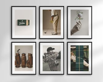 Golf Wall Art Set of 6 | Vintage Sports Prints, Golf Decor, Modern Digital Download Posters, Country Club Aesthetic Home Art