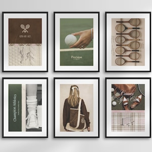 Tennis Wall Art Set of 6 | Vintage Sports Prints, Retro Tennis Decor, Country Club Aesthetic Posters, Digital Download