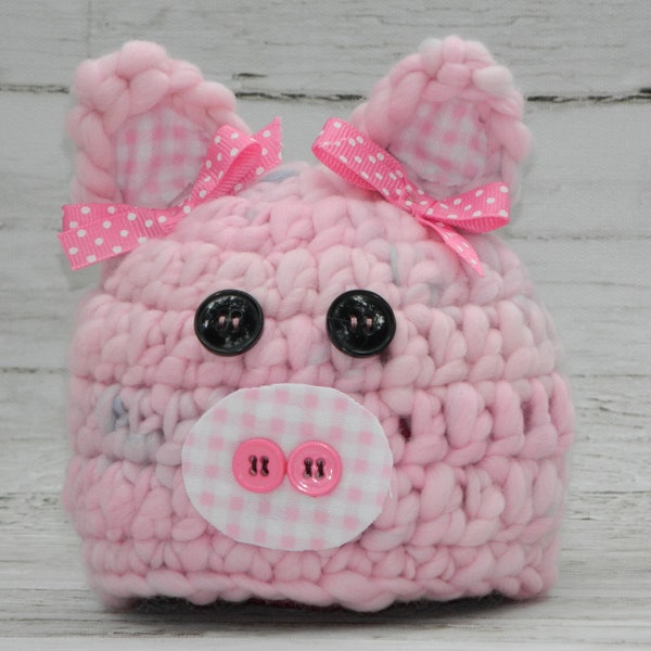 Little Piggy Hat, Handspun Merino OOAK - Size 0 to 3 months