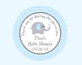 Personalised Baby Shower Stickers Labels Party Bags Favours Yellow Elephant x 24