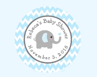 Pink Grey Gray Elephant Chevron Labels Custom Thank You Stickers for Party Favors Baby Shower Personalized Round Party Favor Stickers