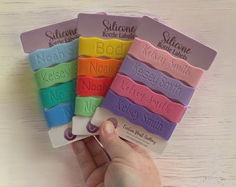 Silicone Water Bottle Labels, Waterproof Wavy Bands, Labels for Baby Bottles, Cups, Tumblers, Thermos, Reusable Name Label, Shower Gift