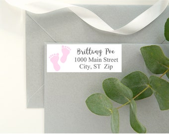 Baby Girl Shower Address Labels | Pink Feet Stickers | Cute Thank You Invitation Stickers