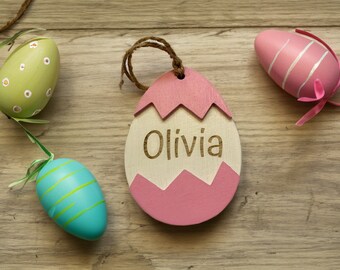 Easter Basket Tag, Personalized Custom Egg, Wood Engraved Name Tag, Easter Basket or Spring Charm
