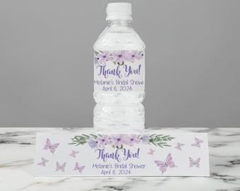 Butterfly Bridal Shower Purple Lavender Watercolor Water Bottle Labels Personalized Bride to Be Stickers for Party Favors